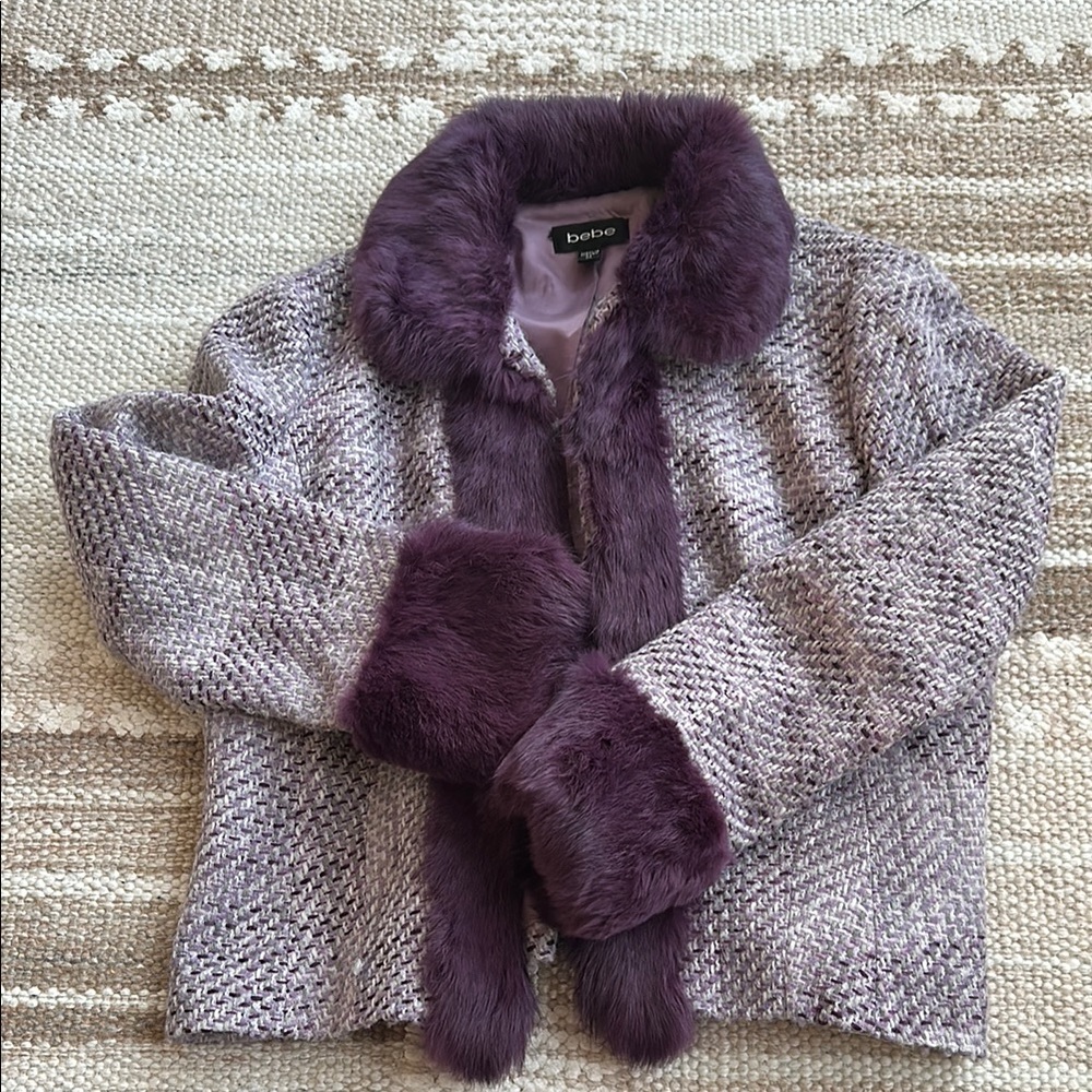 Bebe Purple Fur Trim Jacket
